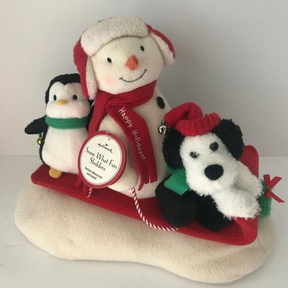 Hallmark 2007 Jingle Pals Snowman Sleigh Ride Musical Animated Sled Penguin Dog - Picture 1 of 12